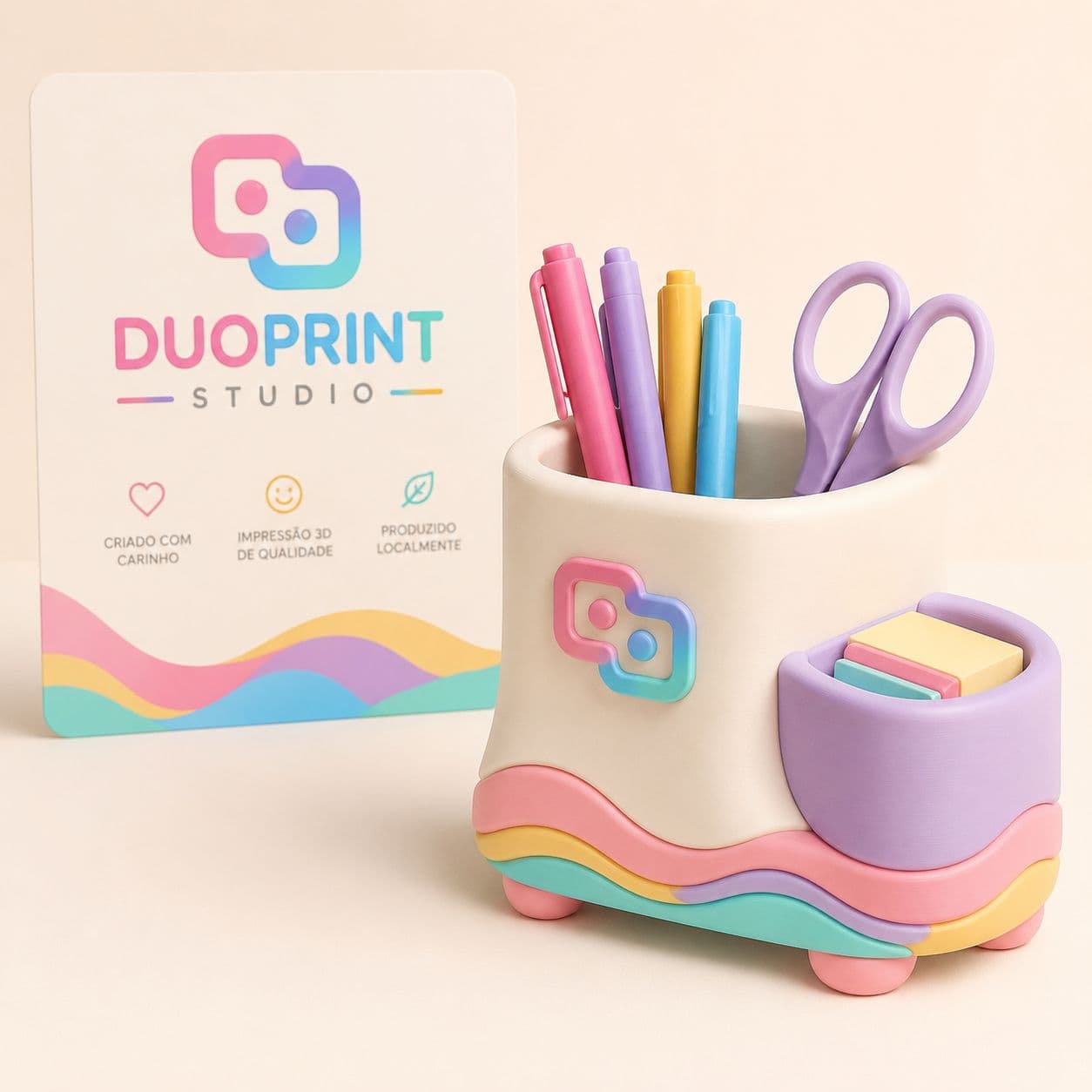 Organizador DuoPrint Studio com cores pastel